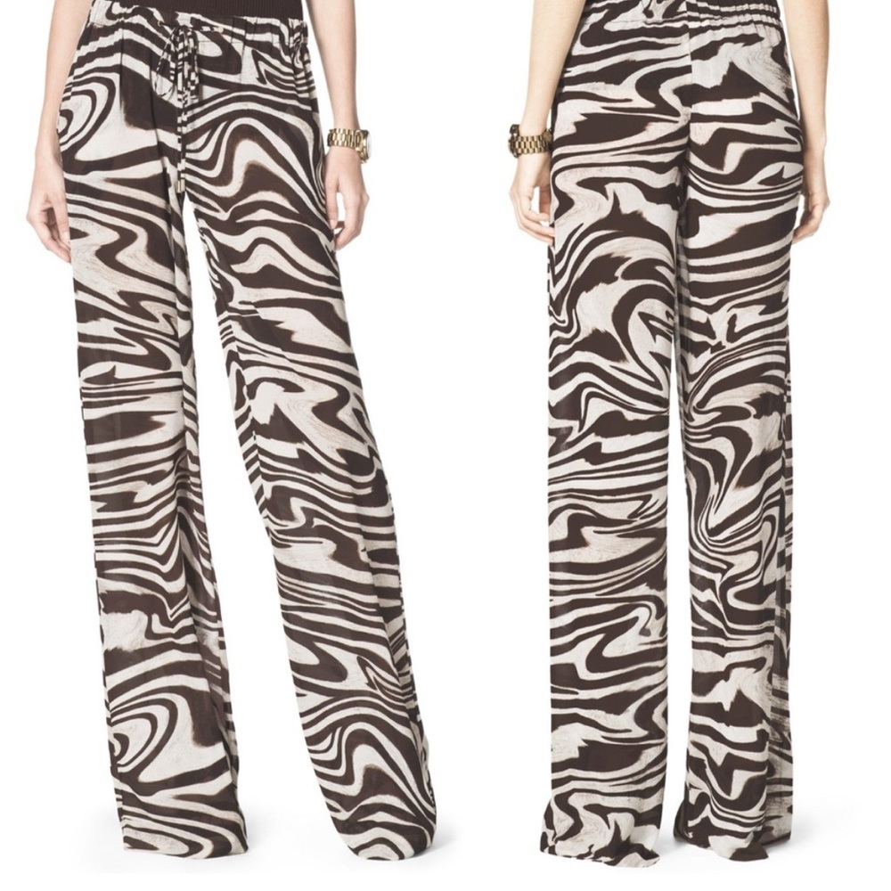 Michael Kors -NWT brown and white animal print wide leg pants-size M